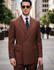 2PC Italian Super 200's Wool Suit. Modern Fit Flat Front Pants with Metal Buckles - Copper