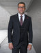 Mens Classic Fit Pleated Pant Wide Peak Lapel Wool Suit with Double Breasted Vest in Grey Pinstripe
