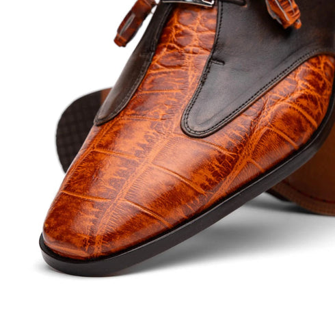 Marco Di Milano Anzio Exotic Alligator & Calfskin Leather Brandy Oxfords