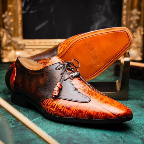 Marco Di Milano Anzio Exotic Alligator & Calfskin Leather Brandy Oxfords