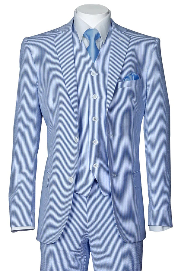 Mens 2 Button Vested Summer Seersucker Suit