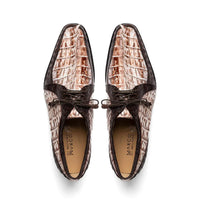Marco Di Milano Caribe Men's Shoes Rustic White & Brown Genuine Hornback Caiman Crocodile Dress Derby Oxfords