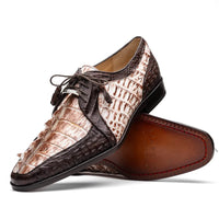 Marco Di Milano Caribe Men's Shoes Rustic White & Brown Genuine Hornback Caiman Crocodile Dress Derby Oxfords