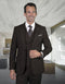 Mens 2 Button Notch Lapel Wool Suit with Double Breasted Vest in Brown Plaid