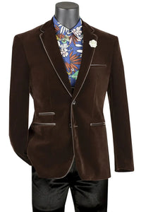 Brown Slim Fit Velvet Sport Coat Single Breasted 2 buttons
