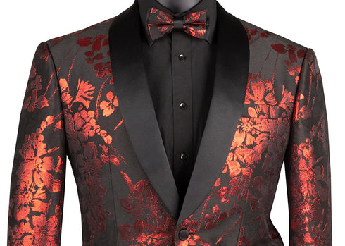 (2XL) Red Slim Fit Fashion Jacket Shawl Lapel