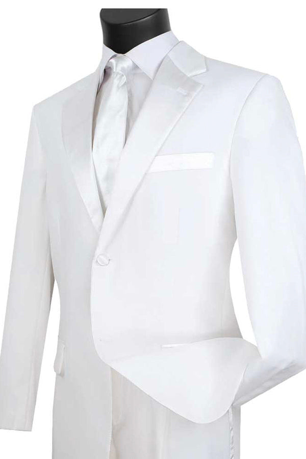 Mens Classic Fit 2 Button Poplin Tuxedo in White