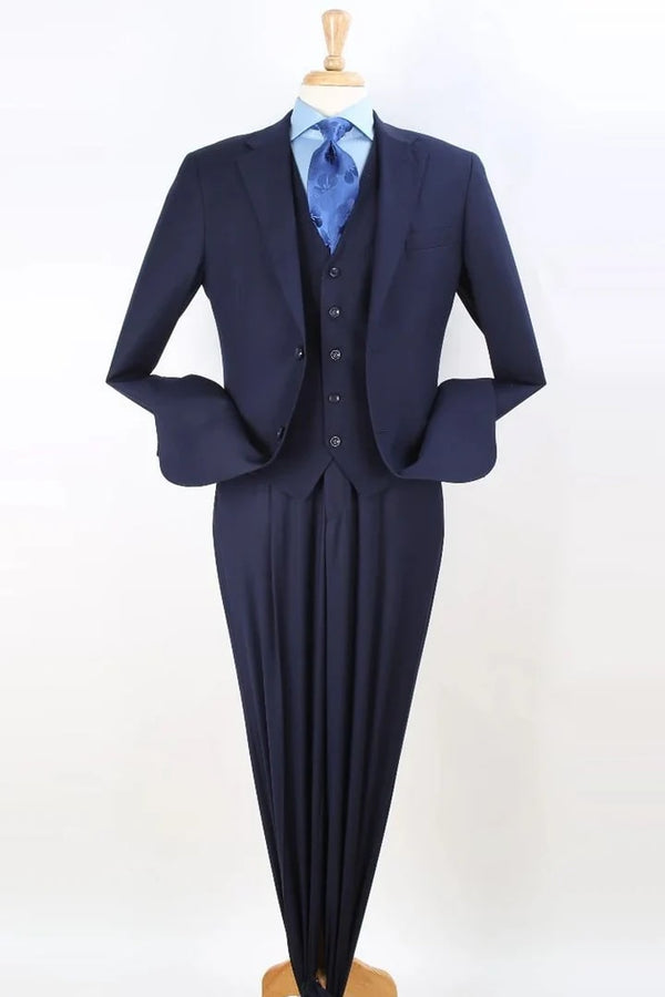 Mens Two Button Classic Fit Vested Navy Suit