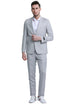 Men's Two Button Peak Lapel Summer Linen Style Beach Wedding Suit in Light Grey