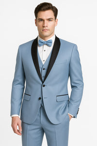 Dusty Blue Suit Color Tuxedo Shawl Collar Vested 3PC Mens Suit Slim Fit Jacket + Pants + Vest