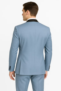 Dusty Blue Suit Color Tuxedo Shawl Collar Vested 3PC Mens Suit Slim Fit Jacket + Pants + Vest