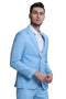 Men's Two Button Peak Lapel Summer Linen Style Beach Wedding Suit in Baby Blue