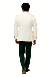 Hilton White and Black Paisley Peak Lapel Tuxedo Jacket with Matching Shawl Vest and Wool Pants – Includes Bow Tie