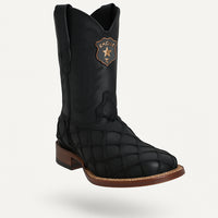 Los Altos Men's Black Matte Genuine Pirarucu Wide Square Toe Boot