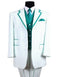 Mens 3 Button Vested Barbershop Quartet Suit In White With Turquoise Pinstripes