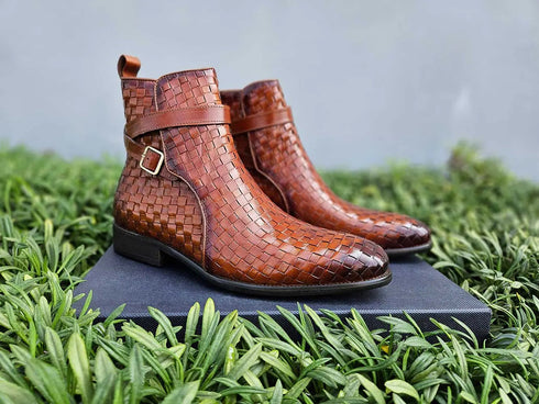 Basket Weave Calfskin Buckle Boot Carrucci