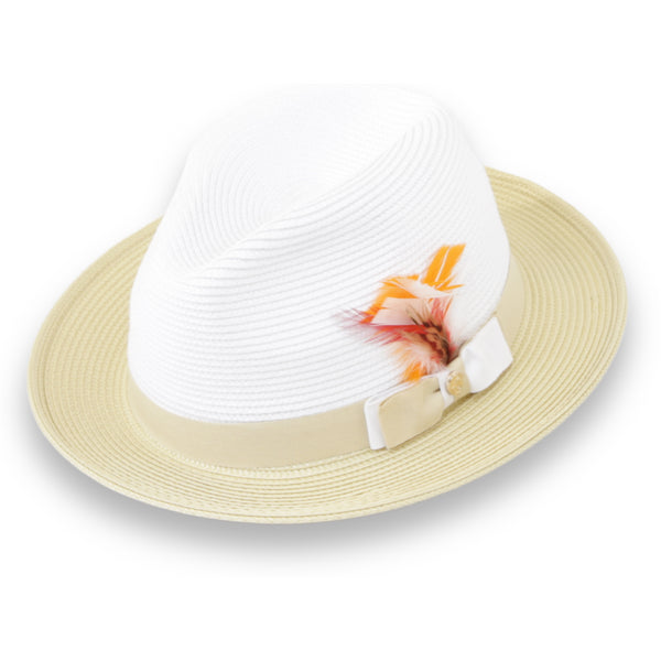 Tapa Crushable Straw Hat Fedora in Two Tone Beige-White