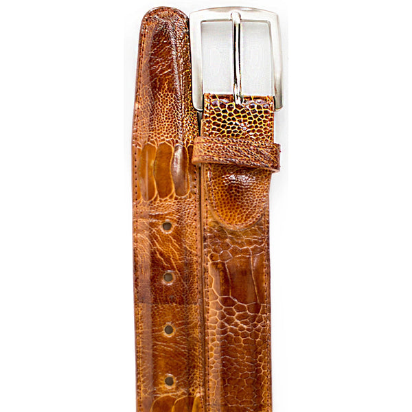 Mens Belvedere Ostrich Leg Dress Belt in Brandy