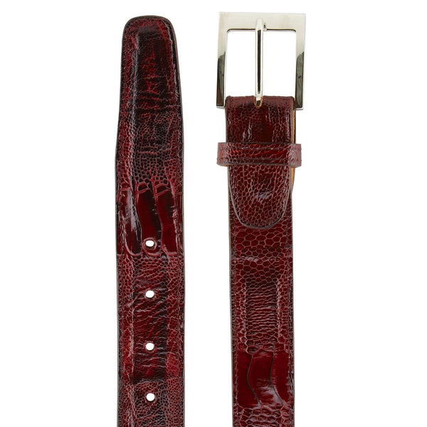 Mens Belvedere Ostrich Leg Dress Belt in Burgundy