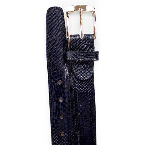 Mens Belvedere Lizard Skin Dress Belt in Black