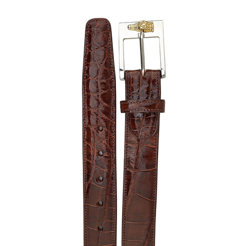 Mens Belvedere Alligator Dress Belt in Burgundy