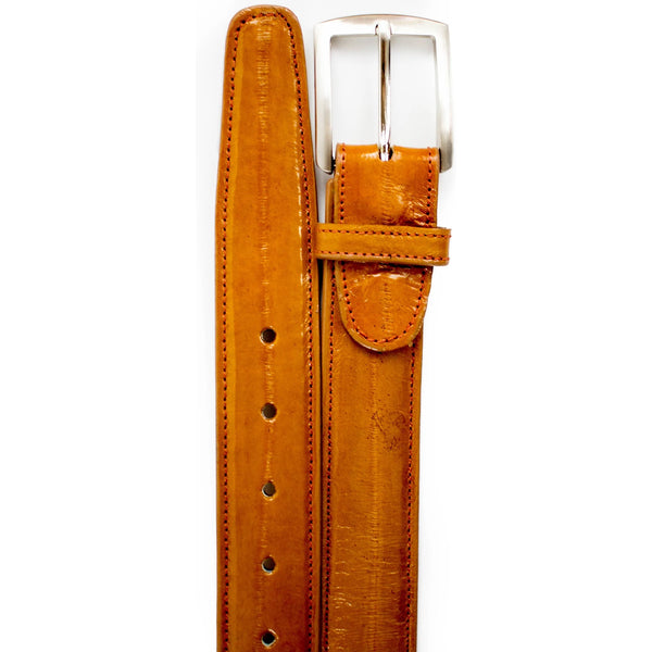 Mens Belvedere Eel Skin Belt in Camel