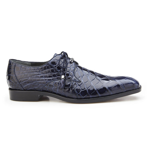 Mens Belvedere Lago Alligator Derby Dress Shoe in Navy