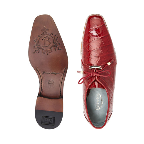 Mens Belvedere Lago Alligator Derby Dress Shoe in Red