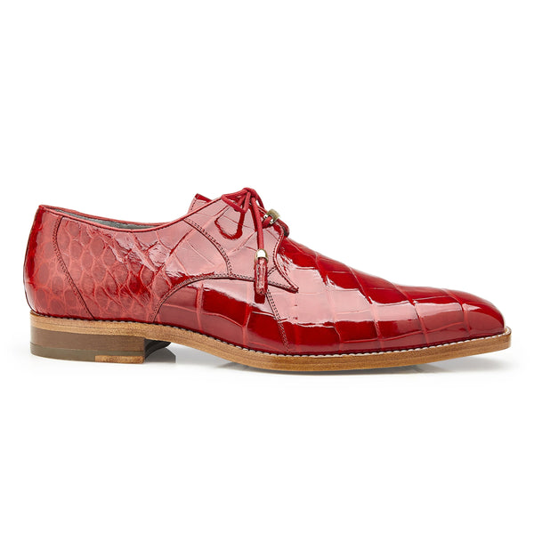 Mens Belvedere Lago Alligator Derby Dress Shoe in Red