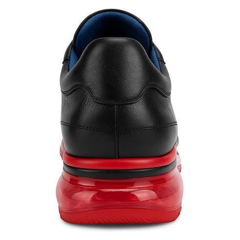 Belvedere  Flash Men's Shoes Black & Red Exotic Ostrich / Calf-skin Leather Casual Sneakers