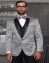 Big and Tall Size Tuxedo Dinner Jacket - Paisley Fabric Blazer in Color Silver