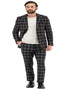 Mens Plaid Suits - Windowpane Pattern With Vest -Business Suit Black