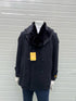 Mens Black Peacoat Wool Overcoat with Faux Fur Shawl Collar – Double-Breasted Winter Peacoat