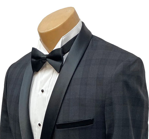 Mens Black Plaid Tuxedo Jacket Slim Fit Black with Grey Plaid Pattern Tuxedo