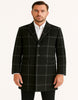 Mens Black Windowpane Wool Overcoat – Big Plaid Pattern Classic Checkered CarCoat