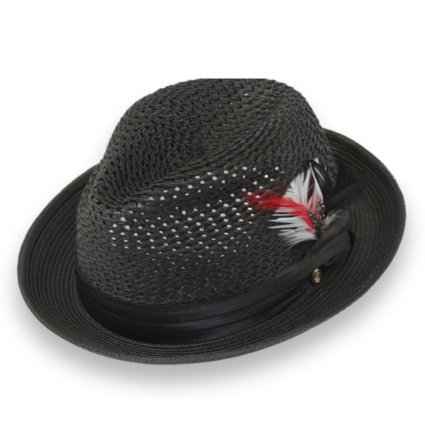 Castor Crushable Straw Hat Fedora in Black