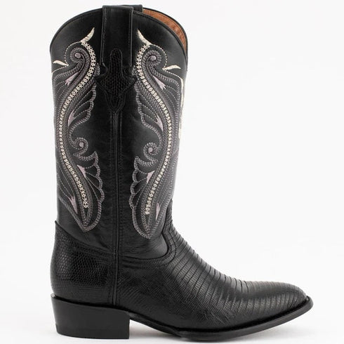 Ferinni Boot - Mens Dress Cowboy Boot  - Ferrini Men's Taylor Lizard Round Toe Handcrafted - Black in  Black