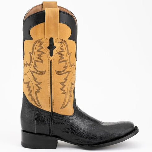 Ferinni Boot - Mens Dress Cowboy Boot  - Ferrini Men's Nash Ostrich Leg Boots Handcrafted - Black  in Black Color