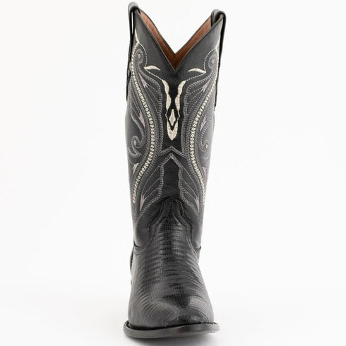 Ferinni Boot - Mens Dress Cowboy Boot  - Ferrini Men's Taylor Lizard Round Toe Handcrafted - Black in  Black