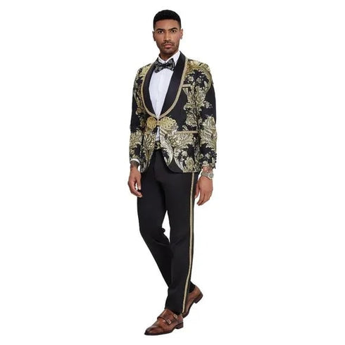 2025 Prom Special Black Paisley 2pc Mens Suit by Tazzio