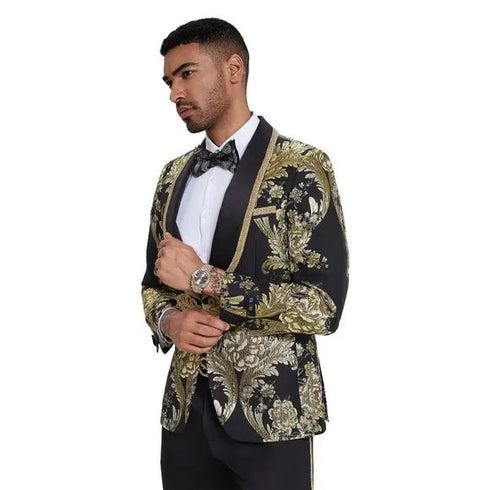 2025 Prom Special Black Paisley 2pc Mens Suit by Tazzio