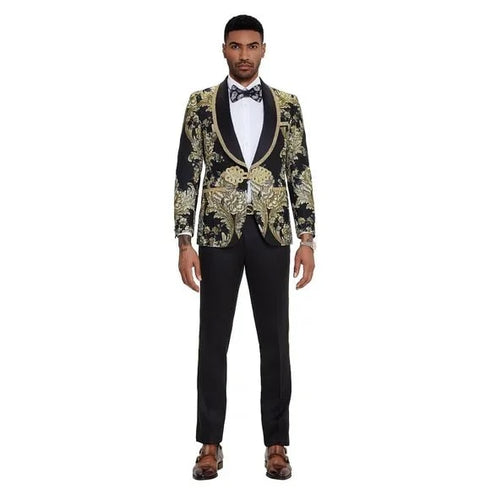 2025 Prom Special Black Paisley 2pc Mens Suit by Tazzio