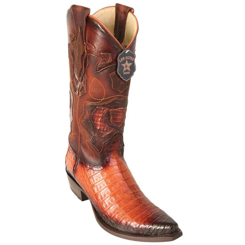 Los Altos Boots - Mens Dress Cowboy Boot - Low Priced  Faded Cognac Caiman Snip Toe Cowboy Boot- in Cognac