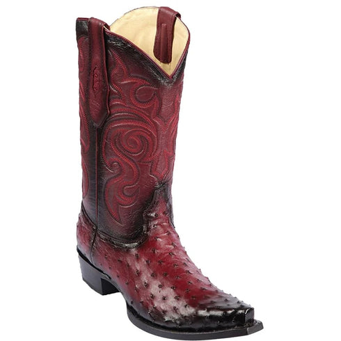 Los Altos Boots - Mens Dress Cowboy Boot - Low Priced Western Ostrich Leather Boots- in Burgundy