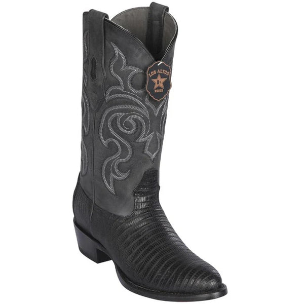 Los Altos Boots - Mens Dress Cowboy Boot - Low Priced  Black Lizard Boots R-Toe- in Black