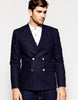 Black Or Navy Blue Men's Double Breasted Suits Jacket Slim Fit 4 Buttons Style Fabric Blazer Sport Coat