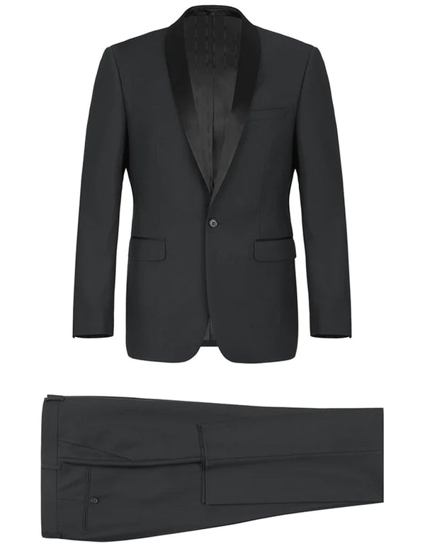 Mens 1 Button Shawl Lapel Wedding | Prom Tuxedo in Black