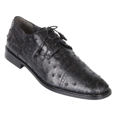 Los Altos Black Full Quill Ostrich Cap Toe Men’s Lace Up Shoes