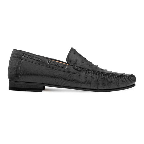 Genuine Ostrich Black Moccasin Slip-on Loafers For Men By Mezlan Made In Spain Brand