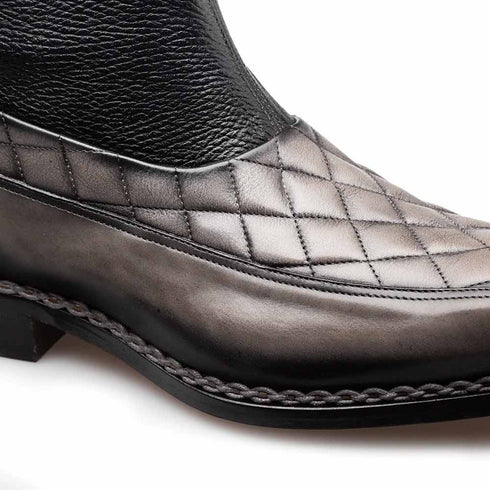 Musico Dark Grey/Black Calfskin with Contrast-Braided Sole Dress Zip Boots By Mezlan Made In Spain Brand